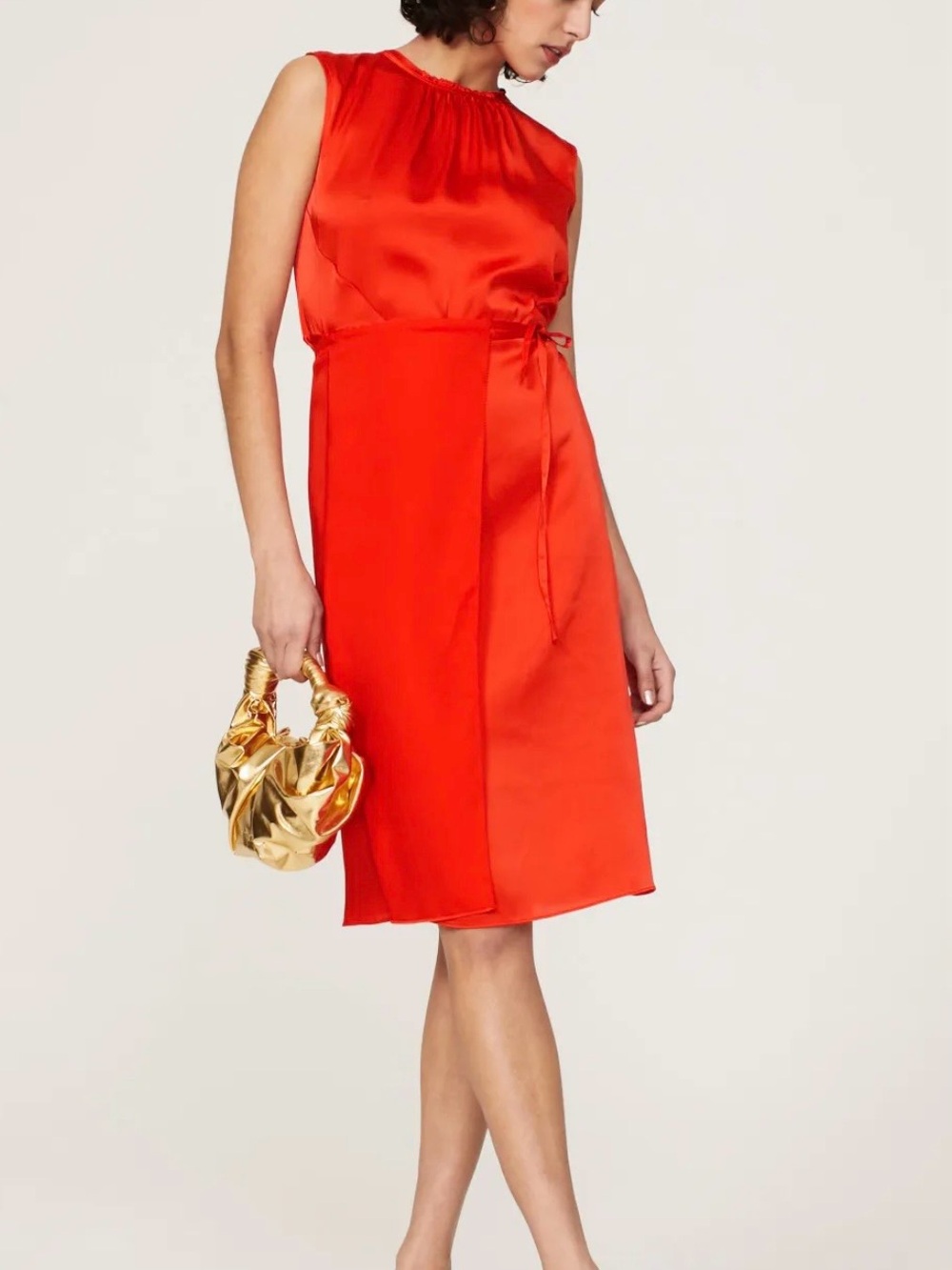 Atlein Collective x RTR Fiery Red Satin Tie-Waist Midi Dress
